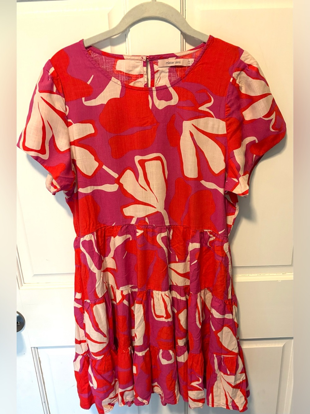 Mister Zimi Millie tiered mini pink red floral dress women size m medium
